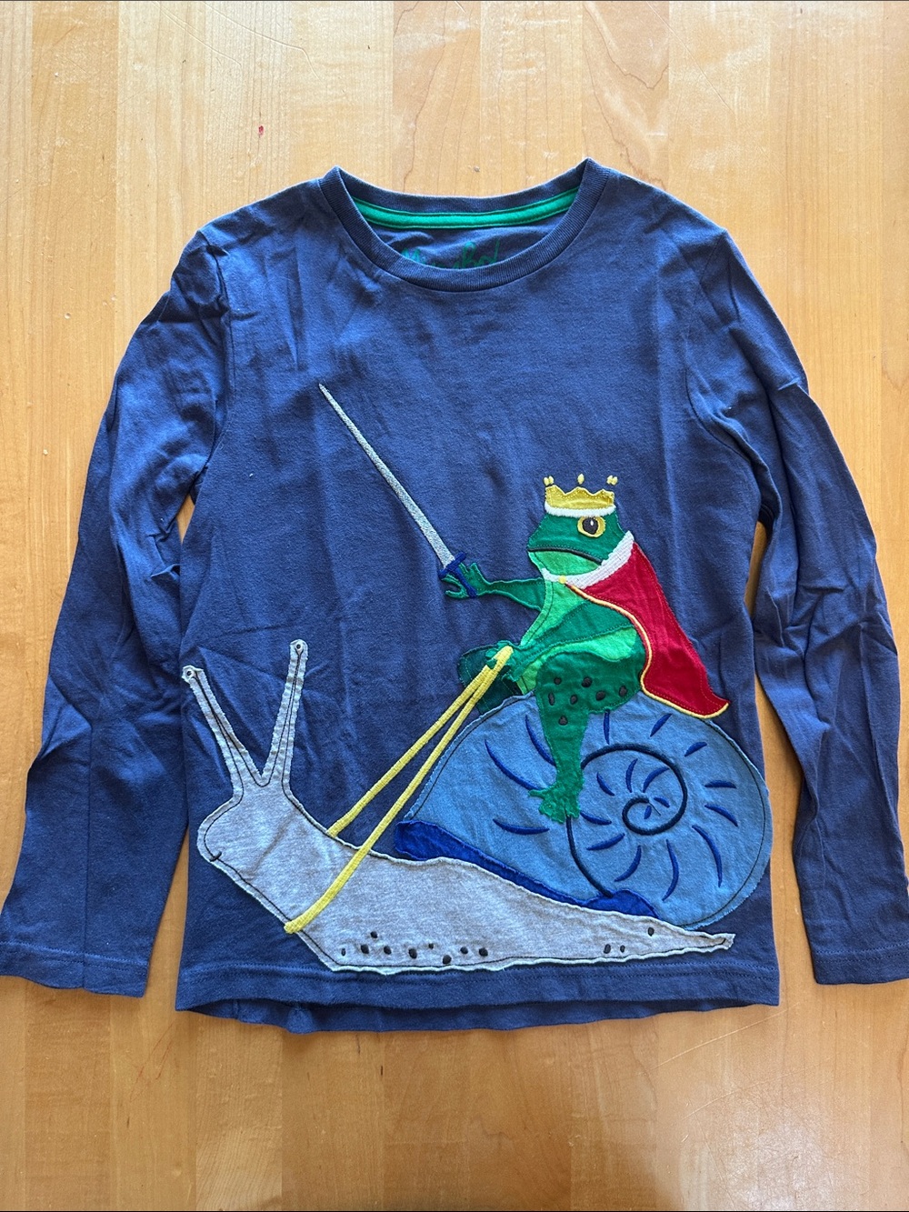 Mini Boden Navy Long-Sleeve Tee with Frog King & Snail Appliqué